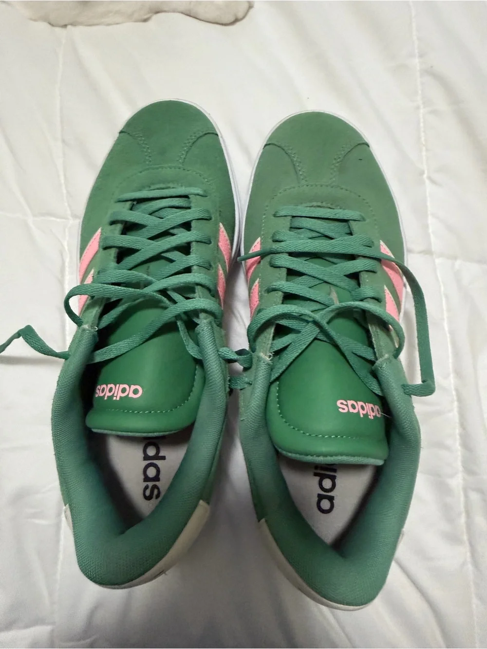adidas Green Sneakers with Pink Stripes - Women's Lace-Up Casual